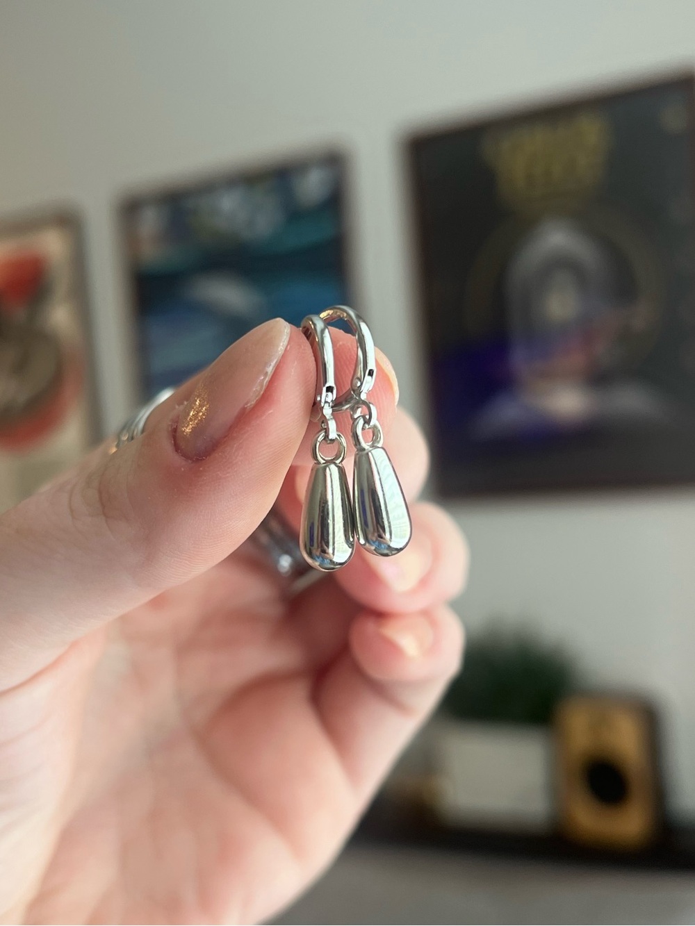 Silver Teardrop Hoop Earrings - Home Art